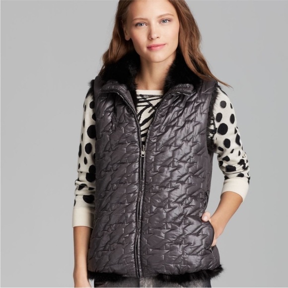 Marc by Marc Jacobs Logan Reversible Faux Fur Puffer Vest Quilted S Black - Picture 1 of 16